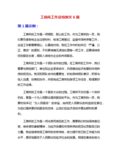 工商所工作总结例文6篇