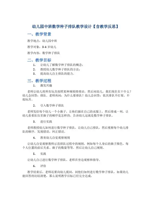 幼儿园中班数学种子排队教学设计【含教学反思】