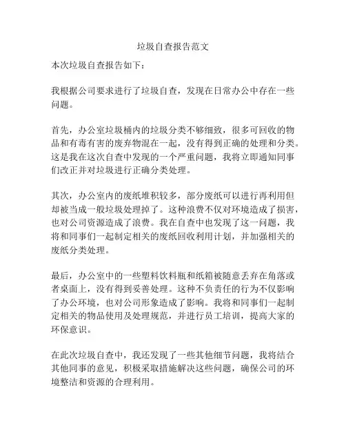 垃圾自查报告范文