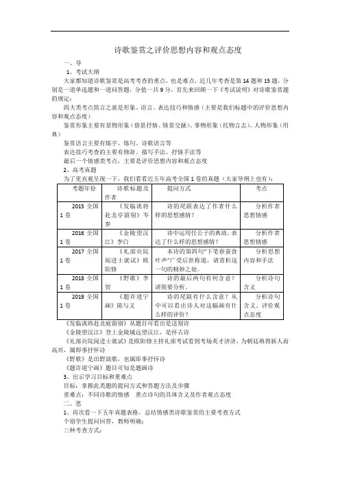 诗歌鉴赏之评价思想内容和观点态度教学设计
