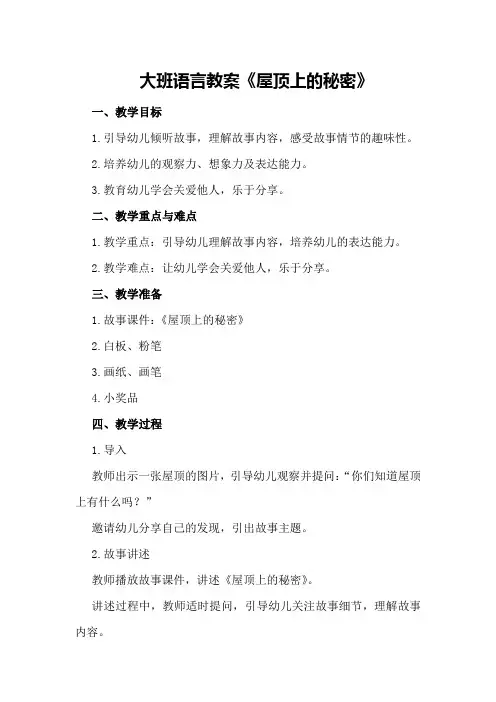 大班语言教案《屋顶上的秘密》