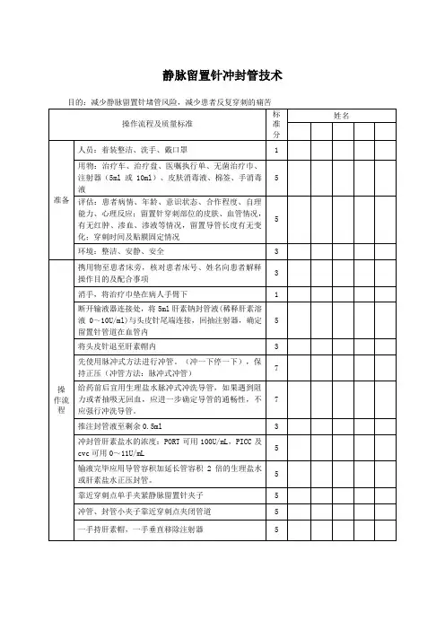 静脉留置针冲封管技术评分标准