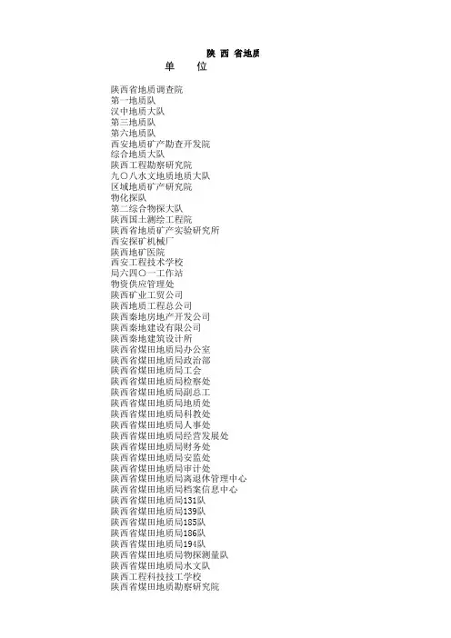 陕西省地质工程类单位一览表及联系方式