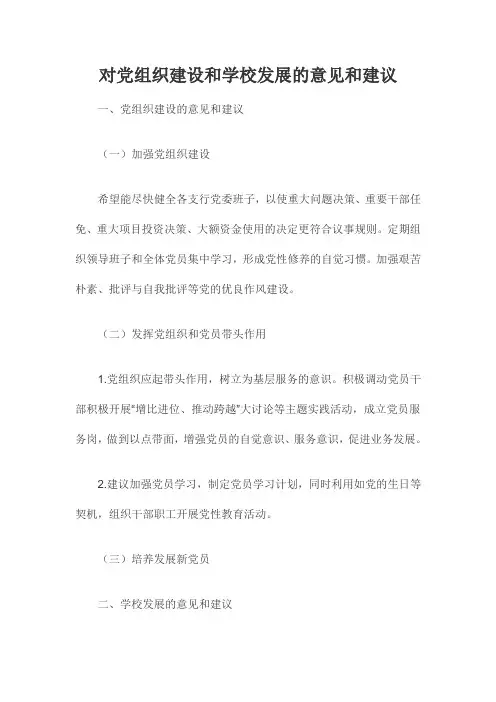 对党组织建设和学校发展的意见和建议