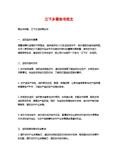 三下乡策划书范文
