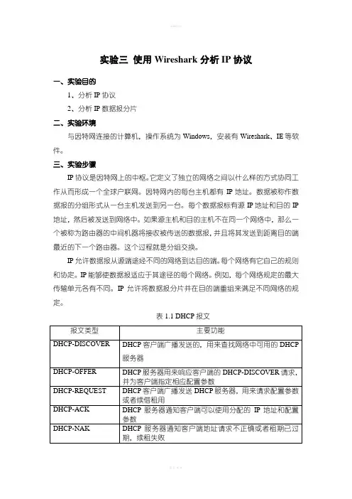 计算机网络实验-使用Wireshark分析IP协议