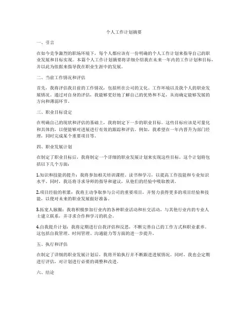 个人工作计划摘要