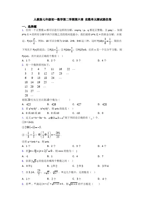 人教版七年级初一数学第二学期第六章 实数单元测试提优卷