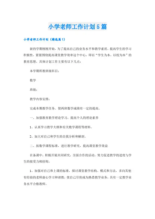 小学老师工作计划5篇