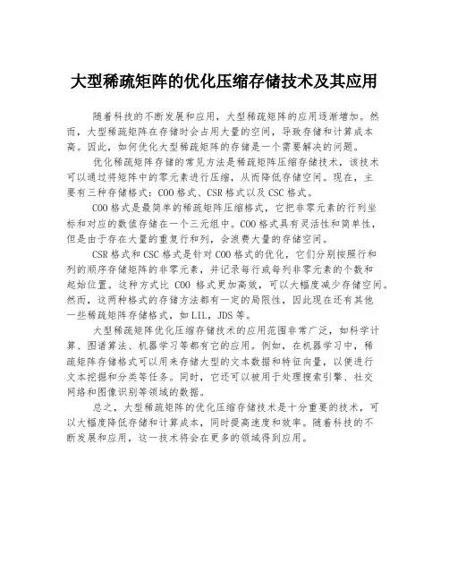 大型稀疏矩阵的优化压缩存储技术及其应用