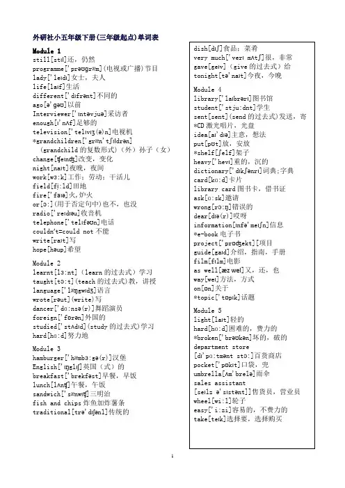 外研社小学五年级下册单词表(含音标)