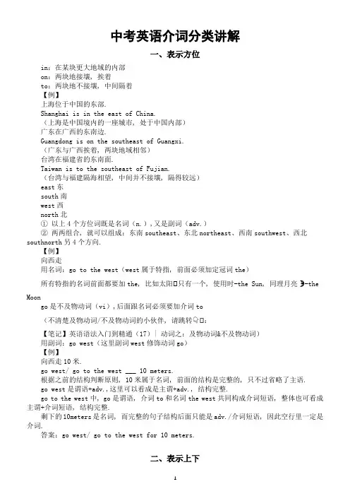 初中英语中考语法知识介词分类讲解(共18类)