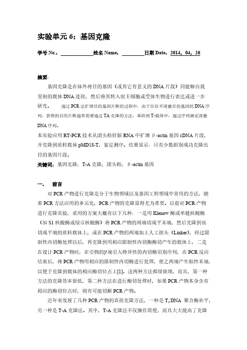 基因克隆实验报告