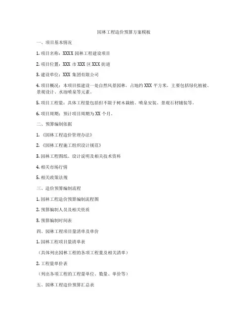 园林工程造价预算方案模板