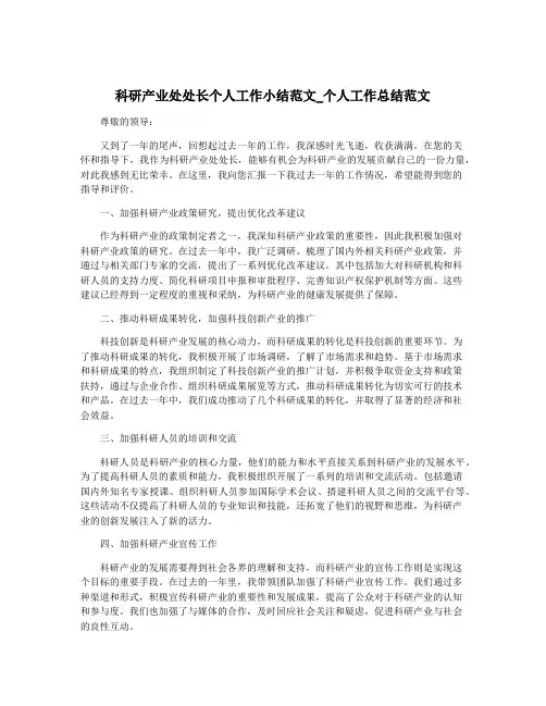 科研产业处处长个人工作小结范文_个人工作总结范文