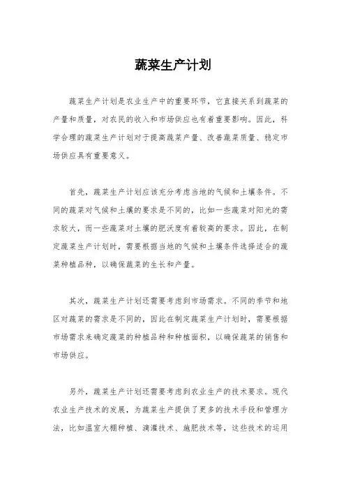 蔬菜生产计划