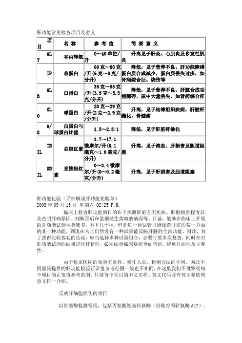 肝功能常见检查项目及意义