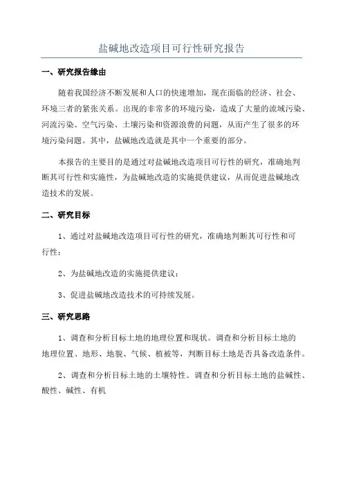 盐碱地改造项目可行性研究报告