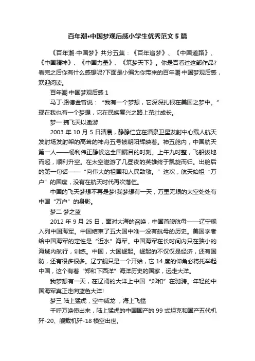 百年潮·中国梦观后感小学生优秀范文5篇