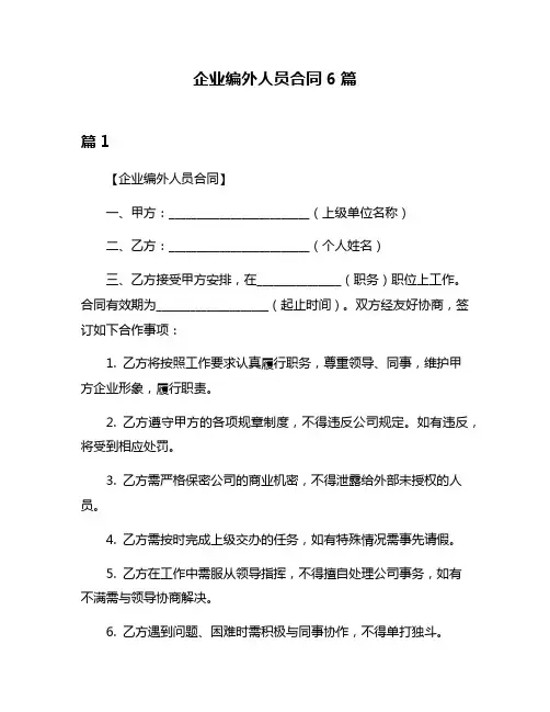企业编外人员合同6篇
