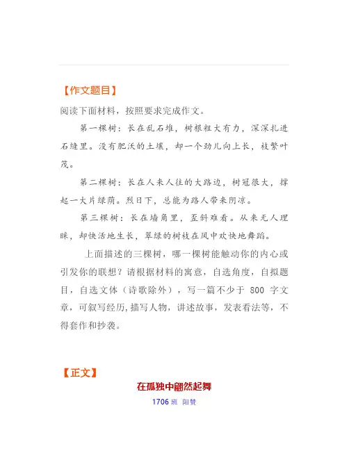 长沙市南雅中学高一学生考场作文选读(6)