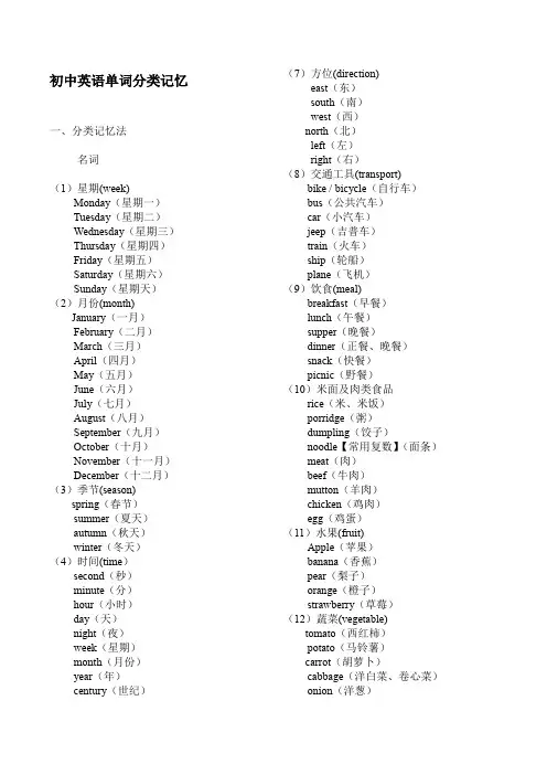初中英语单词分类大全(打印版)