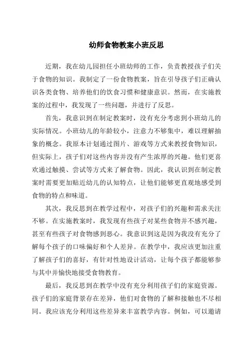 幼师食物教案小班反思