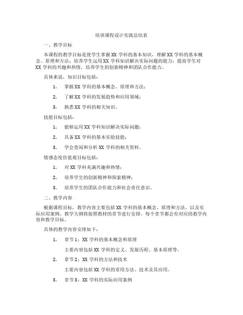 培训课程设计实践总结表