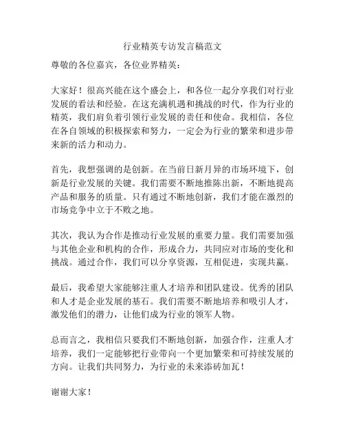 行业精英专访发言稿范文