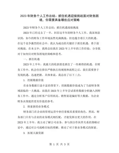 2023年财务个人工作总结：抓住机遇迎接挑战面对财务困境,你需要具备哪些应对策略