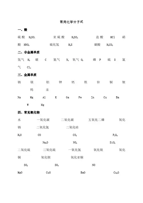 常用化学分子式