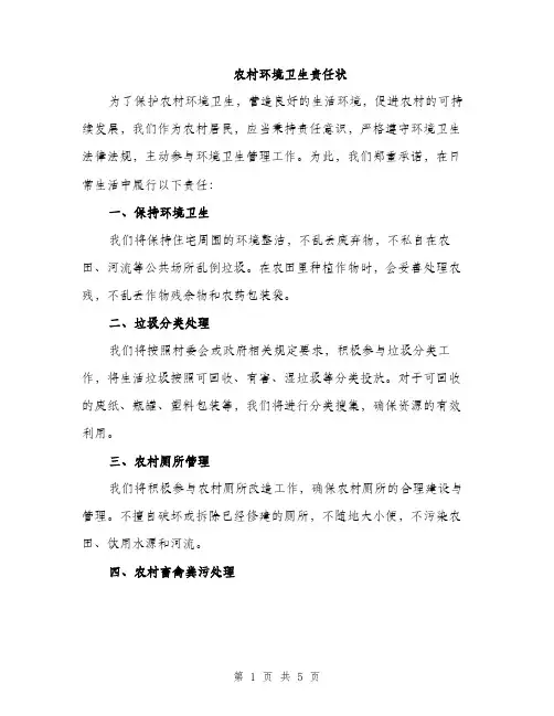农村环境卫生责任状（2篇）