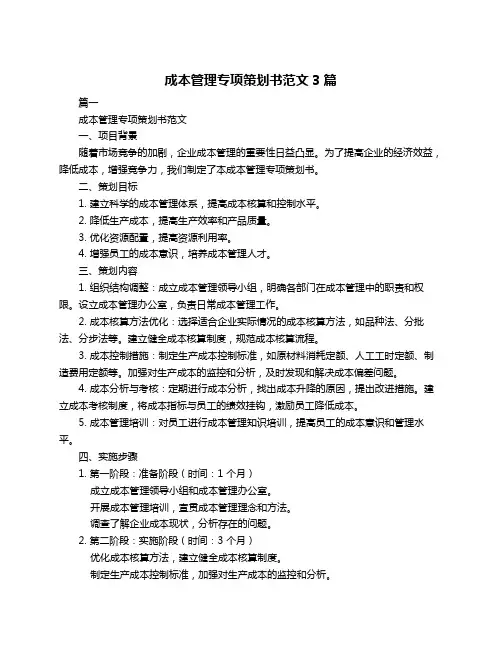 成本管理专项策划书范文3篇