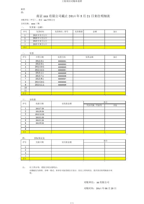 工程项目对账单表样