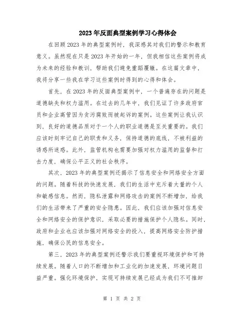 2023年反面典型案例学习心得体会 