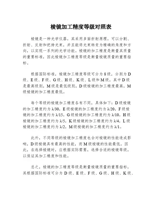 棱镜加工精度等级对照表