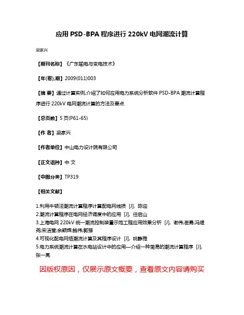 应用PSD-BPA程序进行220kV电网潮流计算