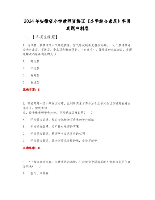 2024年安徽省小学教师资格证《小学综合素质》科目真题冲刺卷