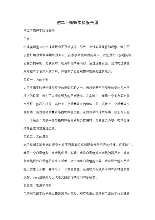 初二下物理实验报告册