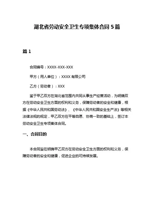 湖北省劳动安全卫生专项集体合同5篇