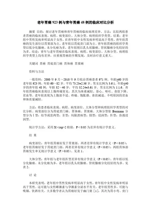 老年胃癌923例与青年胃癌48例的临床对比分析