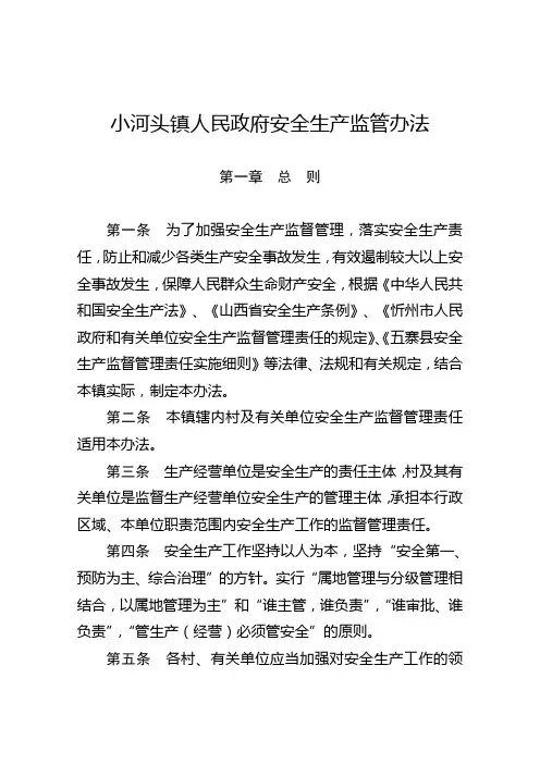 镇人民政府安全生产监管办法