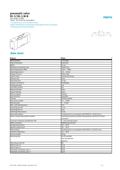 Festo 5 3 方向功能中间位置关闭的肥皂压力蒸汽V 1 2 类 Classic 胶结子说明书