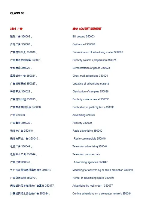 商标注册第35类中英文对照 CLASS 35 (English version)