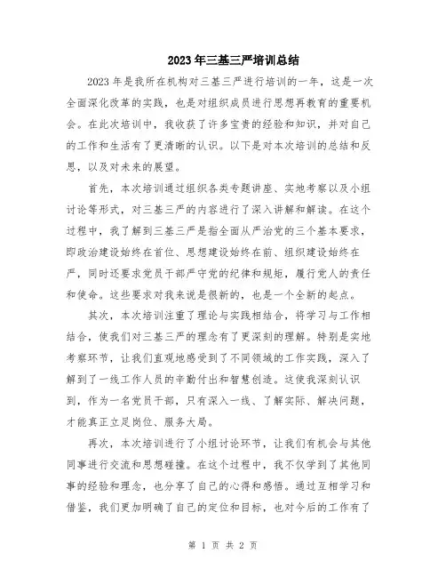 2023年三基三严培训总结