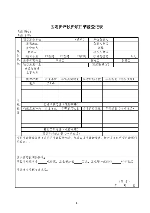 固定资产投资项目节能登记表