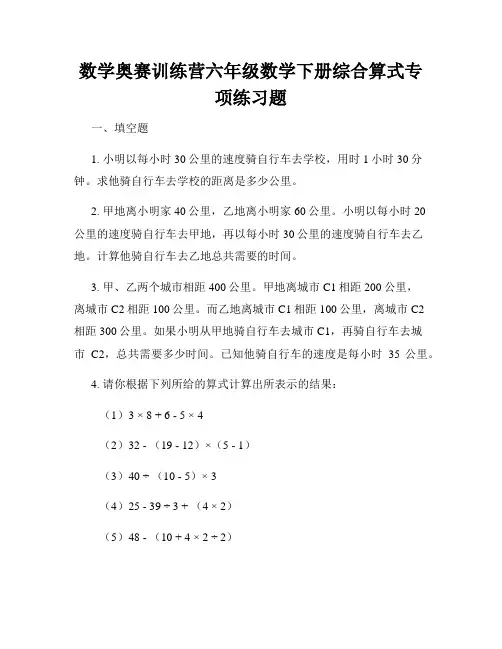 数学奥赛训练营六年级数学下册综合算式专项练习题