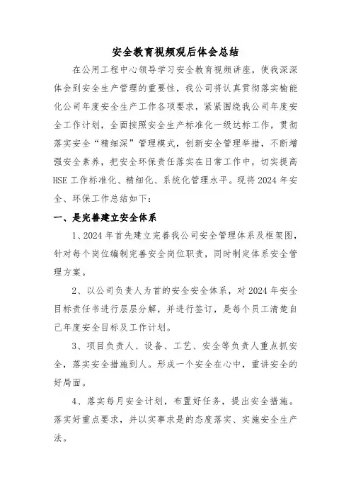 安全教育视频观后体会总结