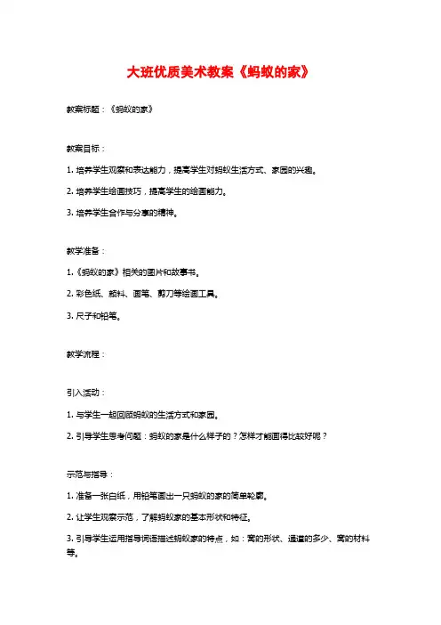 大班优质美术教案《蚂蚁的家》