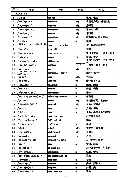 最新牛津译林江苏版九年级上册9A单词表含中文词性(音标版)